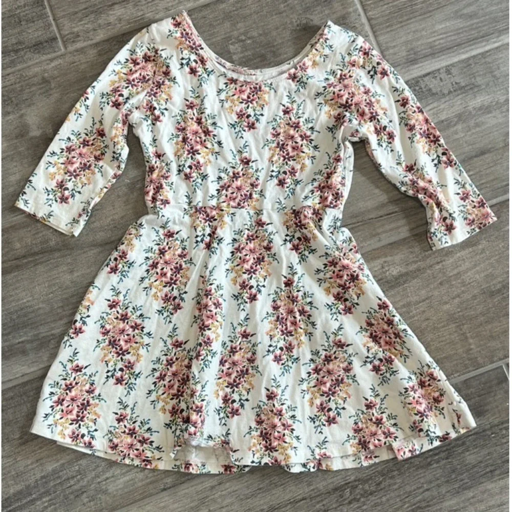 Old Navy Kids Girls Dress S 6-7 Floral Print 3/4 Sleeve‎ Skater